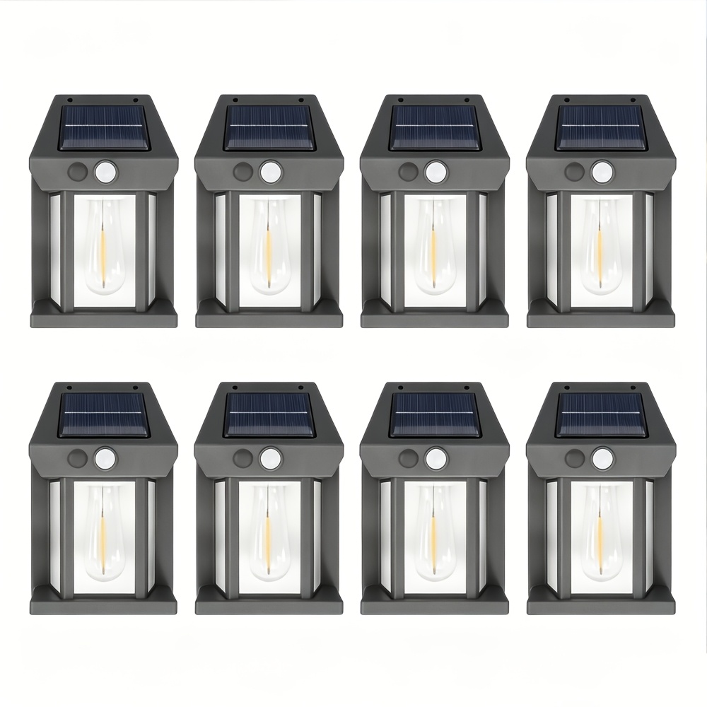 TEMU 8pcs Set Of Outdoor Solar Wall Lights, Ip44, Garden Lights With Motion Sensors, Exterior Wall Lights With 3 Lighting Modes, Warm White Light;