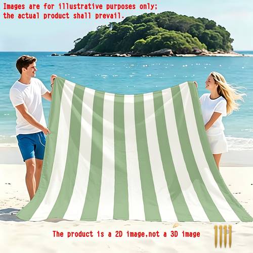 item picture Sage Green Vertical Stripe Pattern 1pc Beach Mat, Outdoor Picnic Blanket, Extra Large Size, Sand-Proof Beach Blanket, Durable And Lightweight, Suitable for Travel, Camping, And Picnics