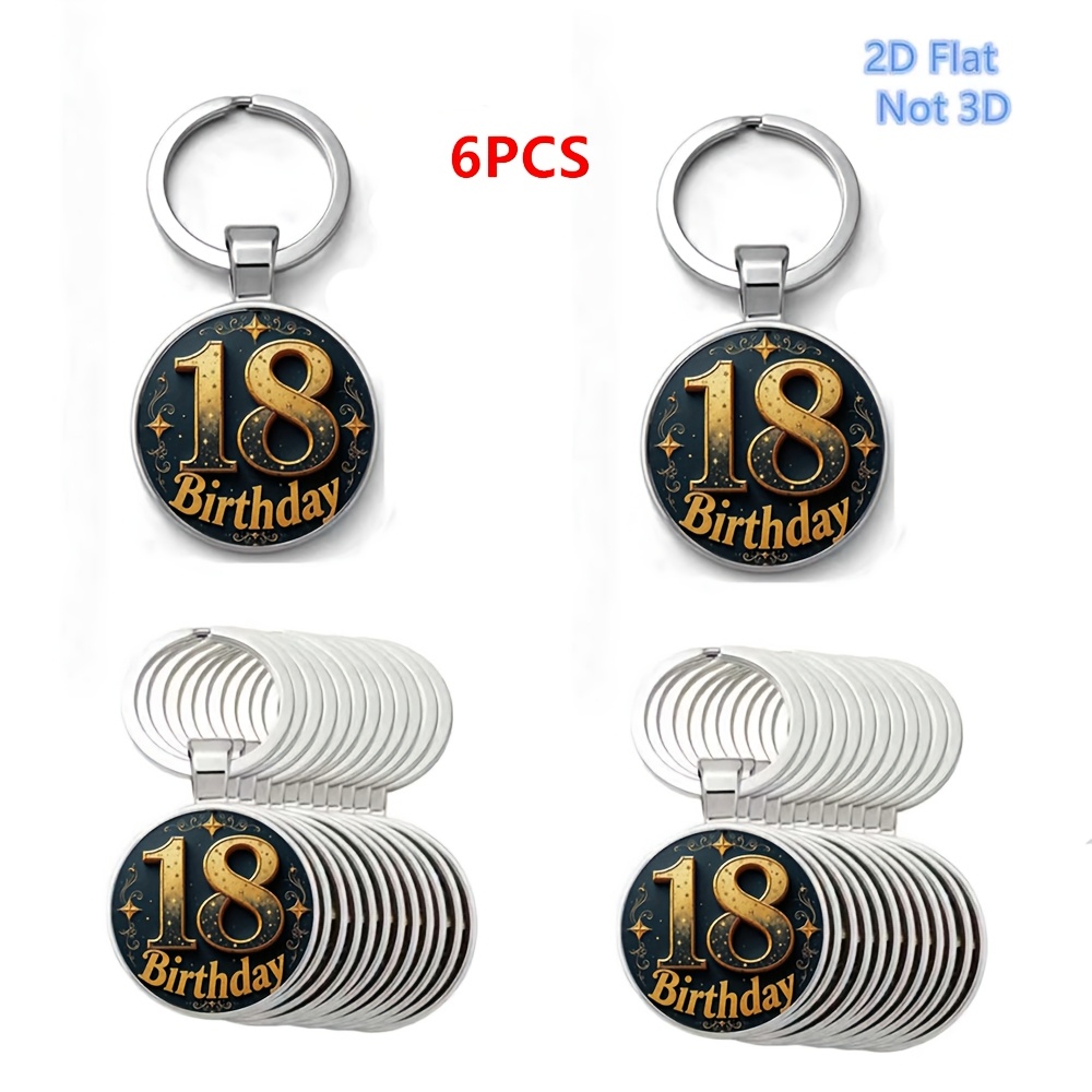 TEMU 2d Flat, 18th Birthday Theme Metal Keychain, 6pcs Colorful Round Keychain Pendant - 2d Flat, Not 3d Car Keychain Pendant, Bag Keychain Pendant,