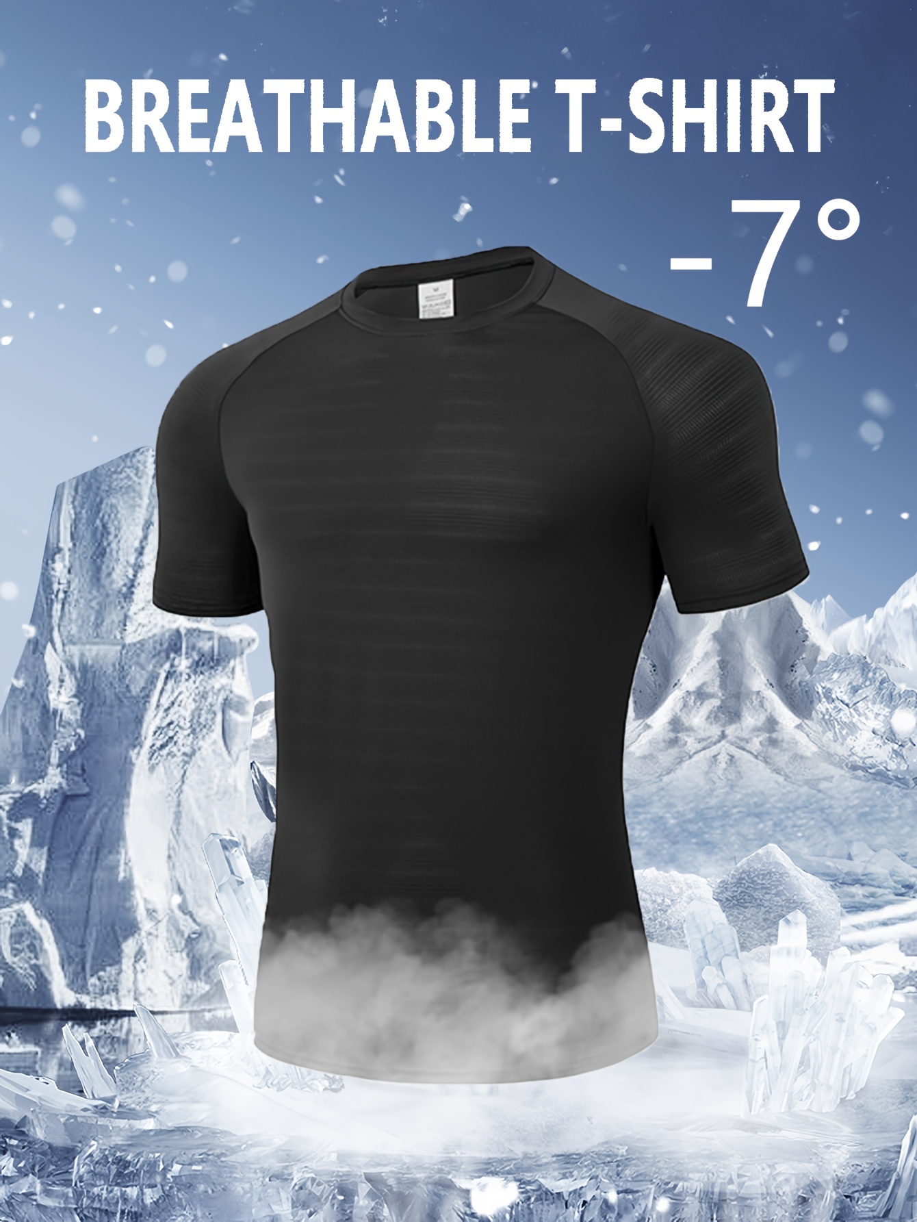 1pc Men'S 7? Ice Sliky Fiber Fabric T-Shirt - High Elasticity Quick-Dry Breathable Moisture-Wicking Fabric, Ice Shrink Quick-Dry Technology for Sports & Casual Wear, Regular Fit Crew Neck, Moisturewicking Shirt, Sleek Design, Highelasticity Fabric