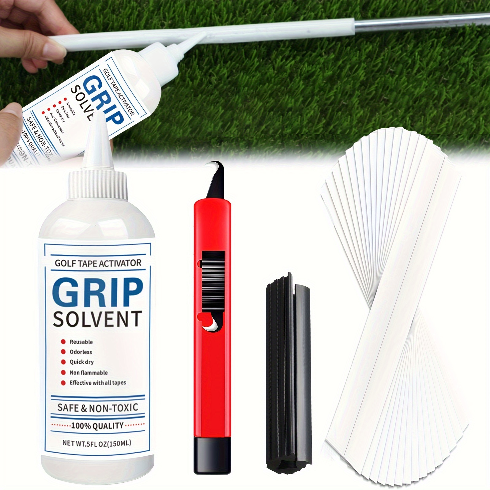 TEMU Gkandi Golf Grip Kits For Regripping Golf Clubs - Professional Quality - Options Hook Blade, 15 Grip Tape Strips, 5 Oz Grip Solvent & Rubber Vise Clamp