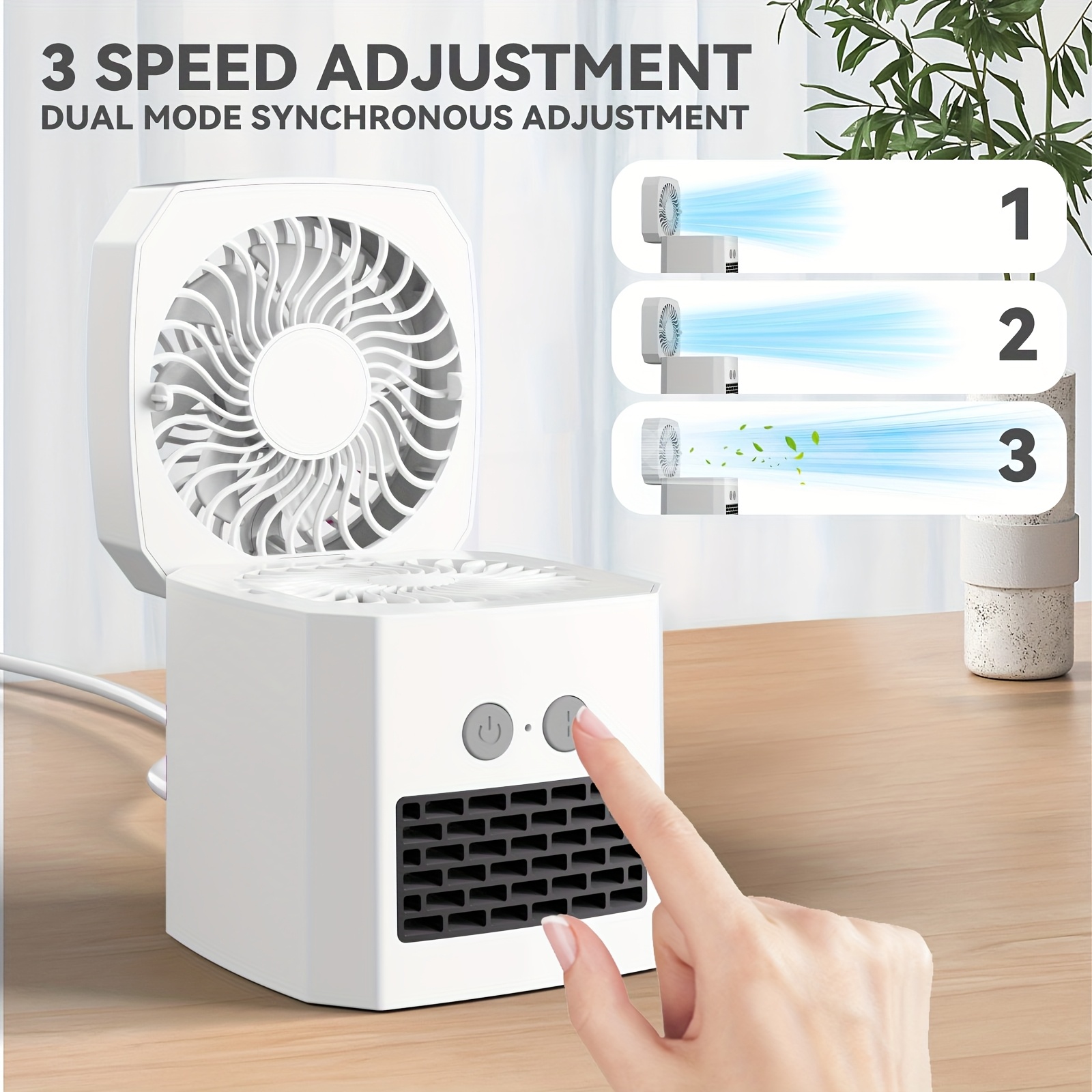 New Lightweight Mini Air Cooling and Heating Fan, Suitable for Home, Office, Outdoor Travel, Desktop Vertical Summer cooling & Winter heating with Auto-Shutoff Function to Protect Sleep Safety