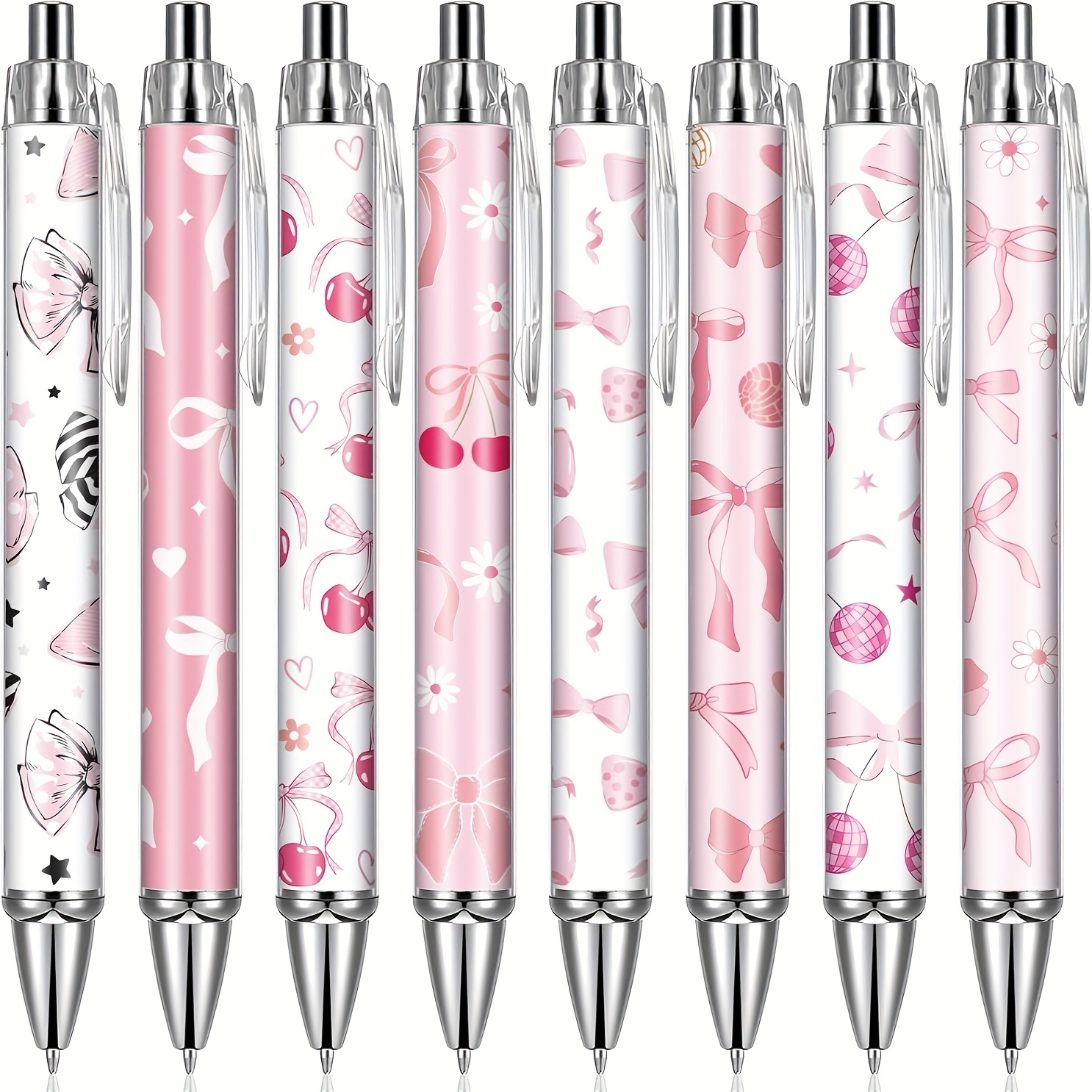 Image of 8pcs Retractable Black Gel Ink Pen, Fine Point Ballpoint Pen And Beautiful Swallow Tail Clothes, Writing Supplies, Elegant Gifts For Lovers