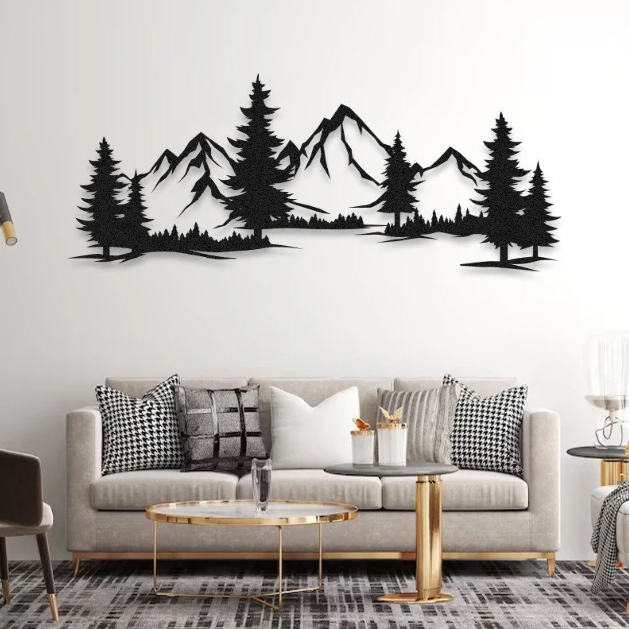 

Vintage Metal Mountain And Forest Wall Sculpture - Landscape-themed Original Wall Art, Forest Silhouette, Nature-inspired Wall Hanging For Living Room, Indoor Wall Mount Decor, Housewarming Gift