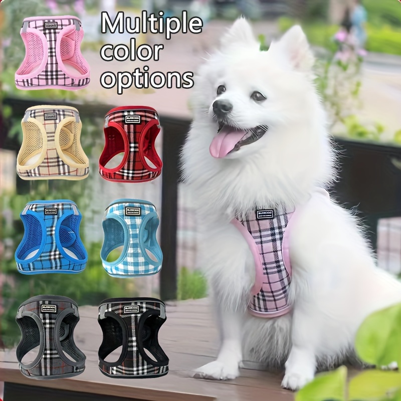 

Reflective Plaid Soft Chest Dog Harness, Dog Vest Harness Leash Set