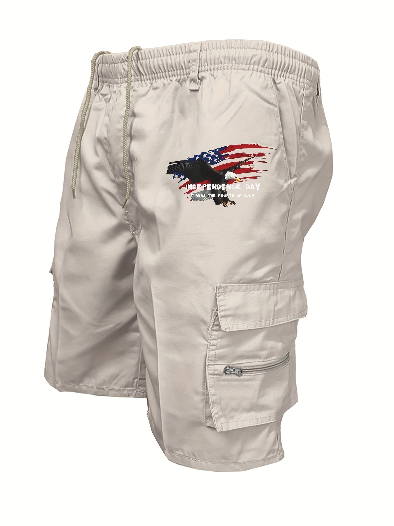 Men'S Loose Fit Elastic Cargo Shorts - Eagle Print, Multiple Pockets, Drawstring Waist, Ideal for Hiking, Camping & Casual Summer Wear, Casual Summer Wear|Eagle Print Shorts|Functional Shorts