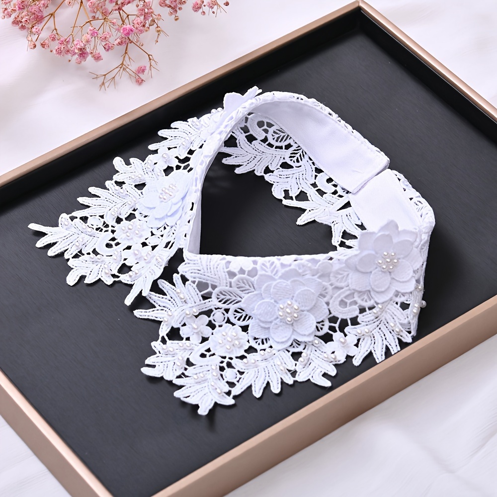 TEMU Women's Detachable Lace Collar With Vintage Beaded Embroidery, Perfect For Sweater Layering And Decorative Collar Styling