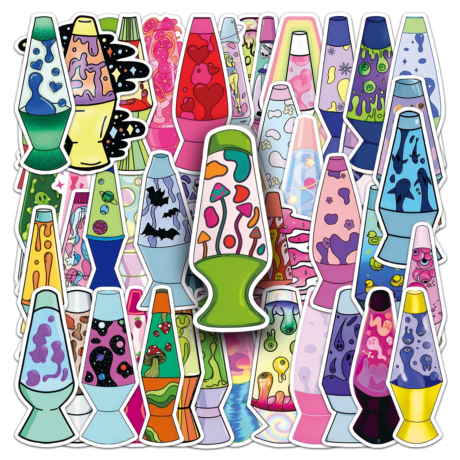 Image of 50pcs Lava Lamp Graffiti Funny Stickers Vinyl Aesthetic Stickers For Water Bottle, Hardhat, Computer, Notebook, Luggage, Phone, Laptop Bike Skateboard