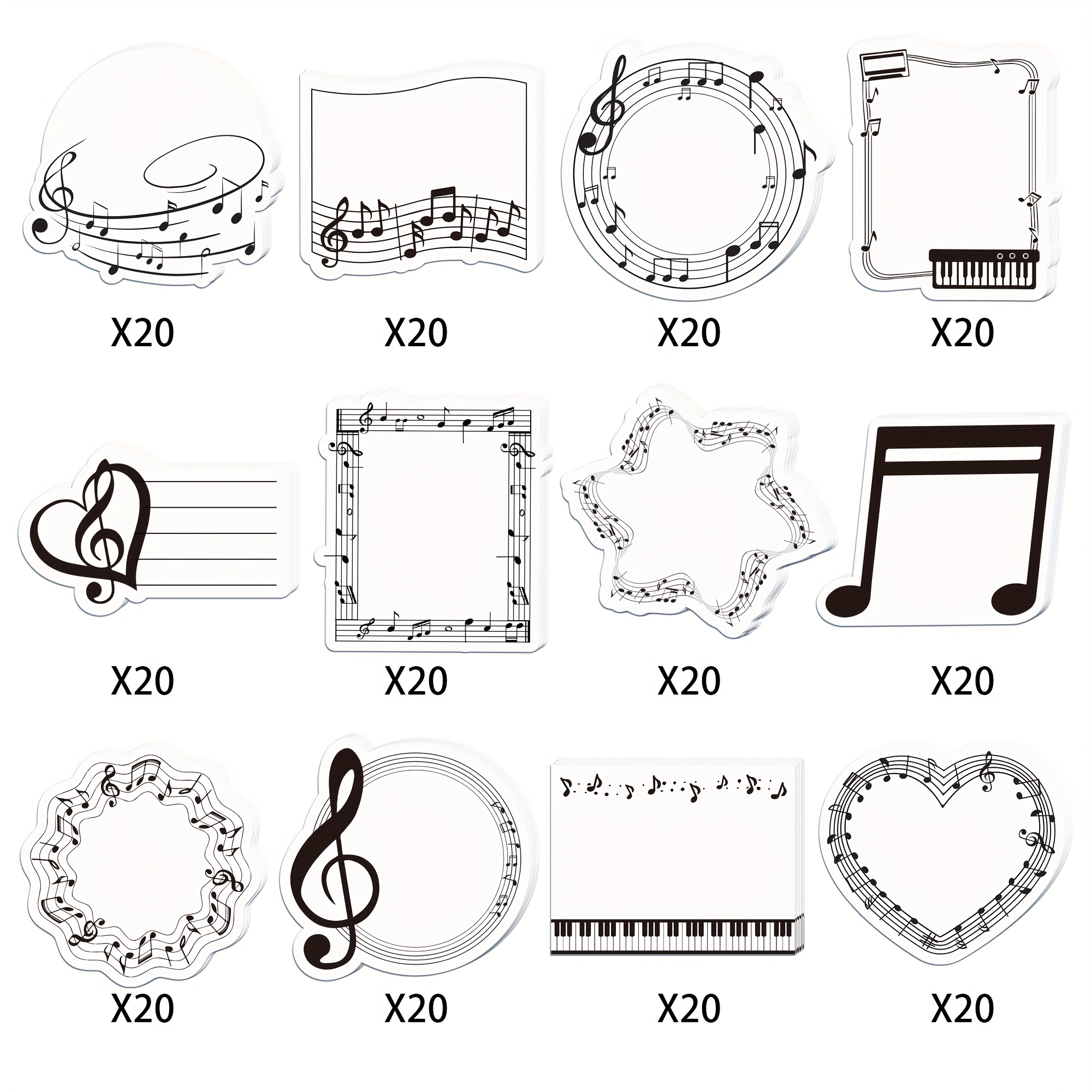 TEMU Bloc-notes Autocollant de Notes Musicales - Blocs-mémo Adhésifs avec , Cœur et Étoile pour Bureau, École, Fournitures de Fête - Papeterie