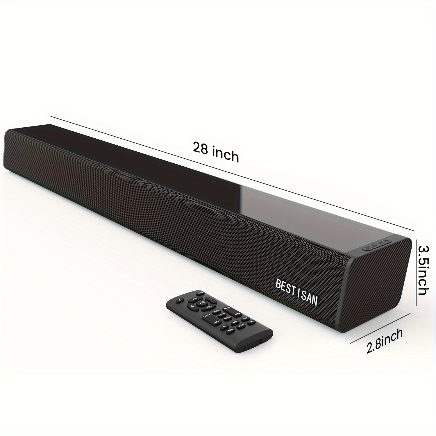

Bestisan Soundbar 28-inch 80w With Arc, Optical, Coaxial, Usb, Aux And Bt 5.0 Connections, 4 Speakers, 3 Eqs, 110db Surround Sound Bar Home Theater Audio For Tv.