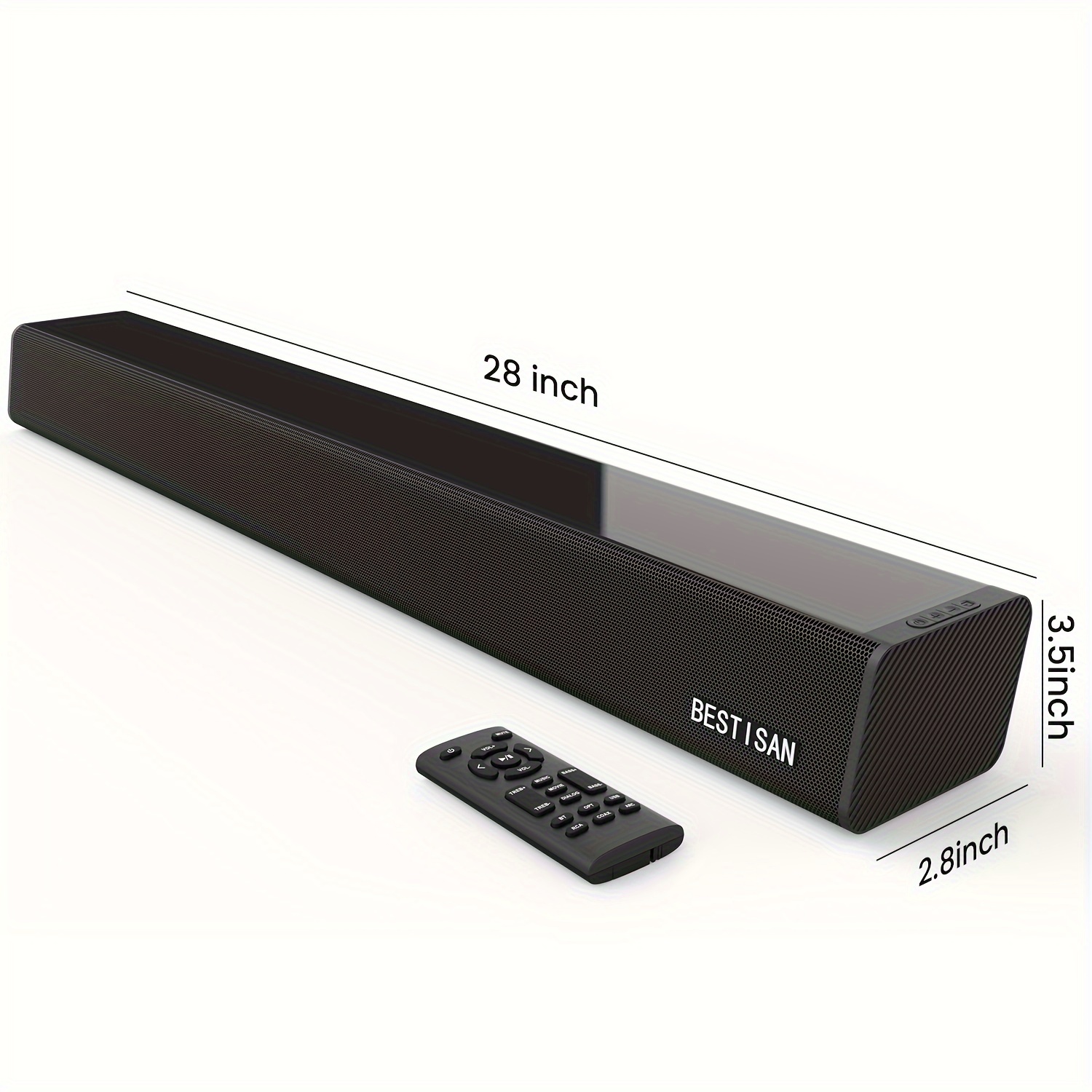 

Bestisan Soundbar 28-inch 80w With Arc, Optical, Coaxial, Usb, Aux And Bt 5.0 , 4 Speakers, 3 Eqs, 110db Bar Home Theater Audio For Tv.