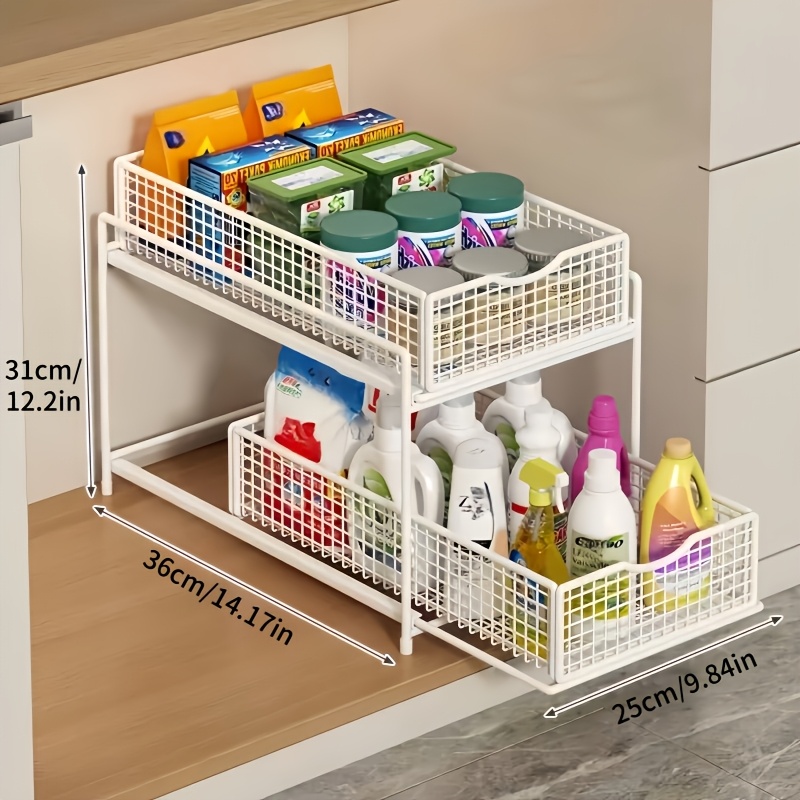 TEMU 1 Pull-out Two-level Storage Rack, Kitchen Countertop Storage Rack, Under-sink Storage Rack, Suitable For Kitchen, Bathroom And Other . With A