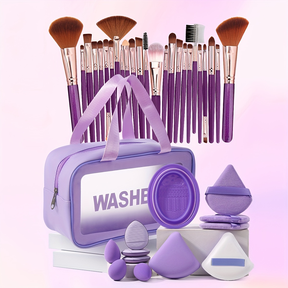 

38pcs Makeup Tools Set Including 1pc Multi-functional Zipper Toiletry And Cosmetic Bag Waterproof+25pcs Makeup Brush Sets+3pcs Mini Makeup Sponges+5pcs Triangle Powder +3pcs Mini Powder Puff