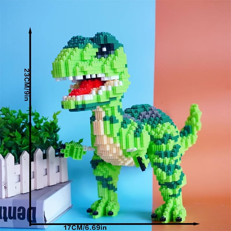Green Dinosaur Building Blocks 3D Puzzle with Realistic Feathers & Teeth