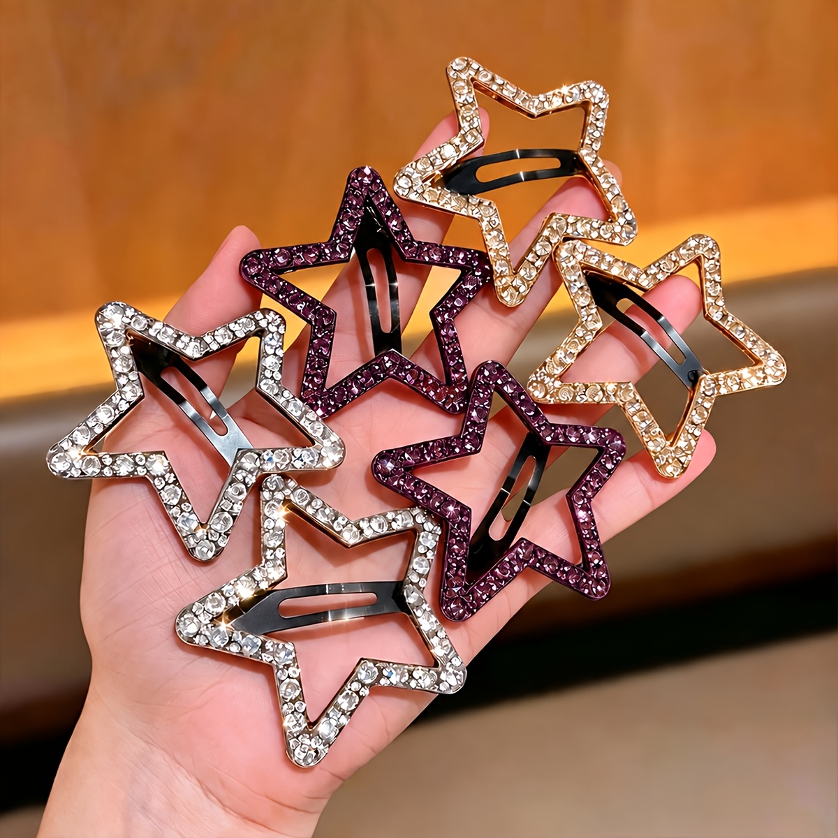 TEMU 6pcs Women's Hollow-out Five-pointed Star Hair Clips For Bangs, Forehead, And Side Flyaways, Simple And Stylish, Hair-friendly And Durable Hair