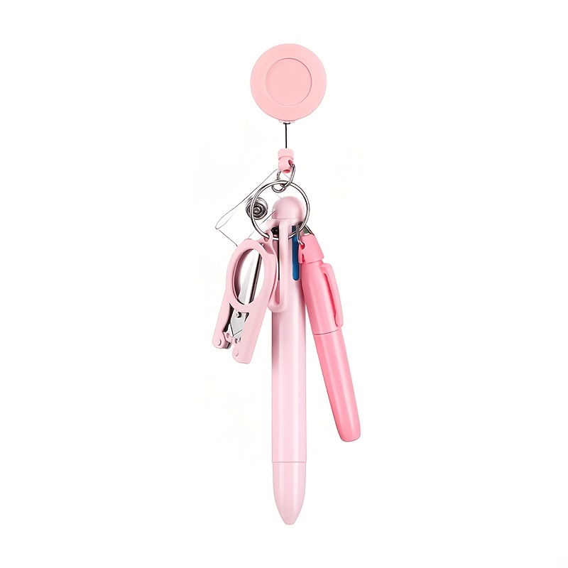 Image of 1set Hospital Doctor Nurse Portable Stationery Set, With Folding Can Cut Gauze, Extendable Zipper Badge Clip, Refillable Ballpoint, Highlighter Marker