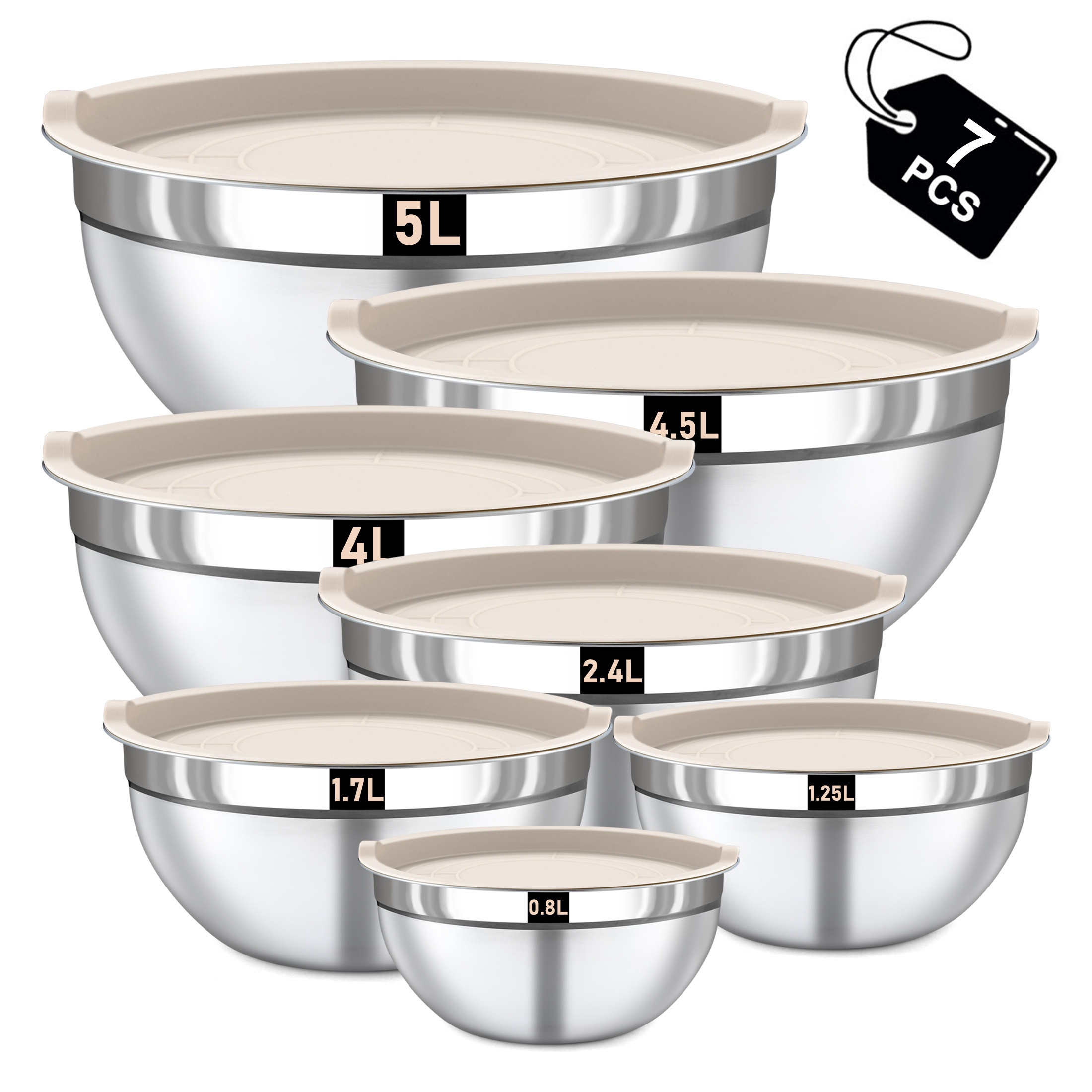 E-shop 7-teiliges Edelstahl-Mixschüssel-Set mit luftdichten Deckeln, stapelbare Küchenschüsseln zum Servieren Mischen, rostfrei, spülmaschinengeeignet,