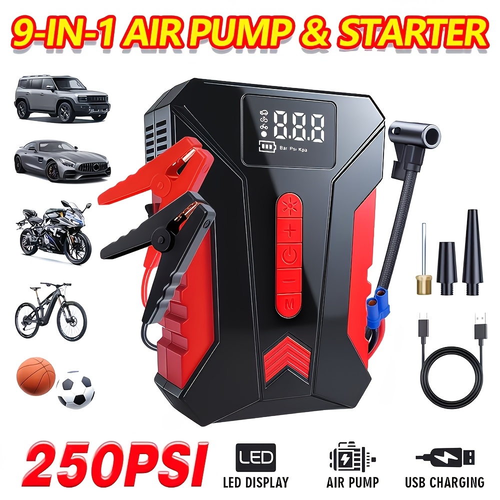TEMU 15000a 10-in-1 Combined 1 Portable Wireless Car Emergency Supply, Integrating Air Pump And Battery Start Function. (2.38 Gallons Of Gasoline,