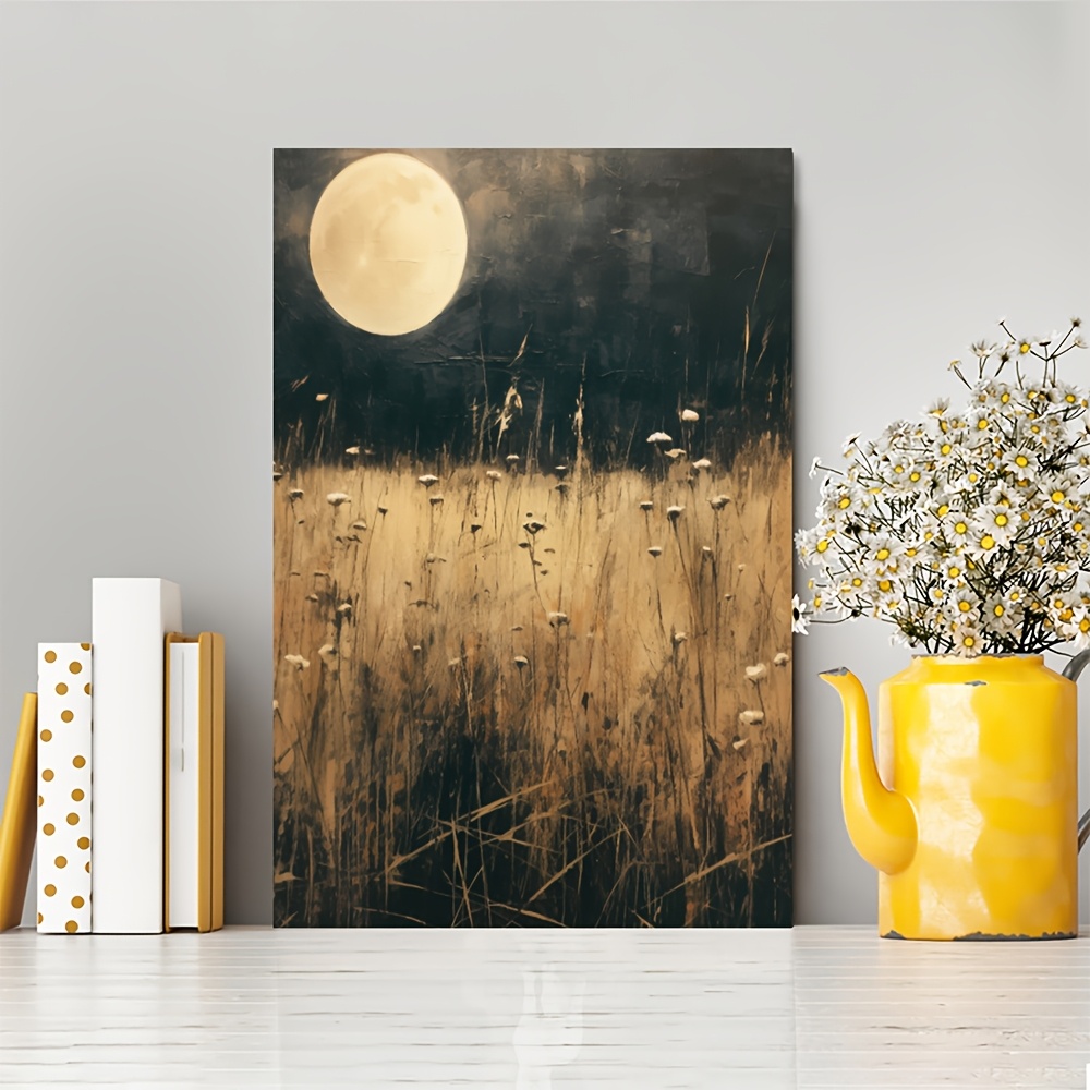 

1pc, Wooden Frame Canvas Painting, Grass, Prints, Retro Art, Moon Art, Print, Home Decor, Gift For Him Or Her, Ready To Hang Lb2258