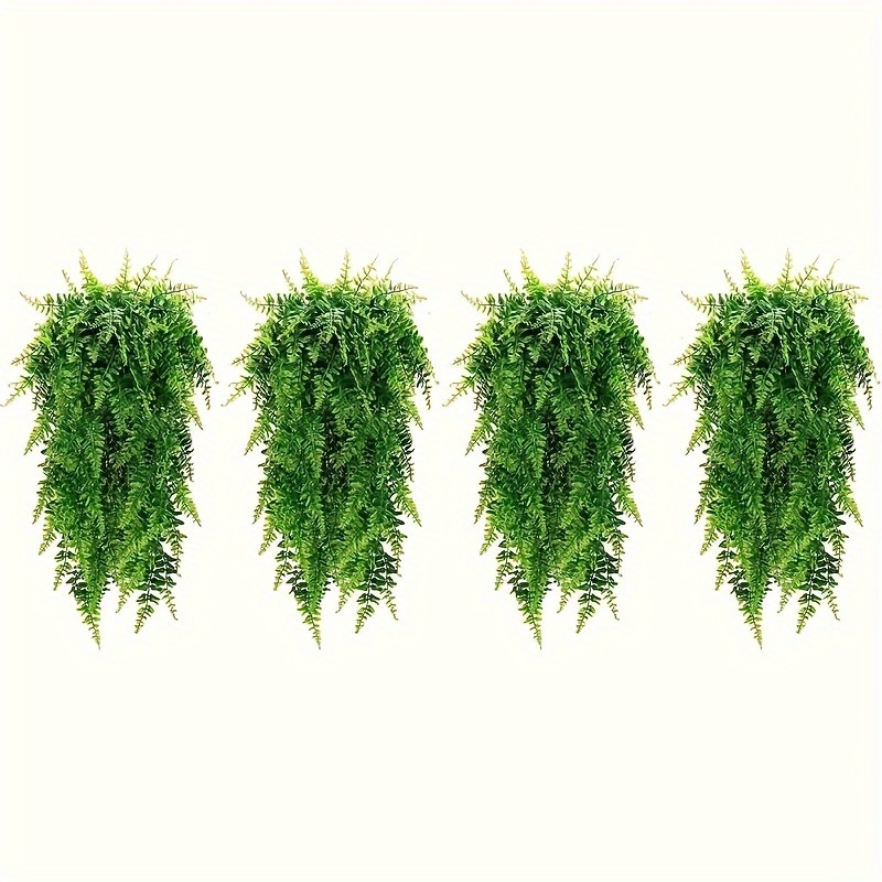 

4pcs, Boston Ferns Artificial Persian Rattan, Fake Hanging Plant Faux Greenary Vine, Outdoor Uv Resistant Plastic Plants For Wall Decor, Wedding Party Decor Outdoor Decor