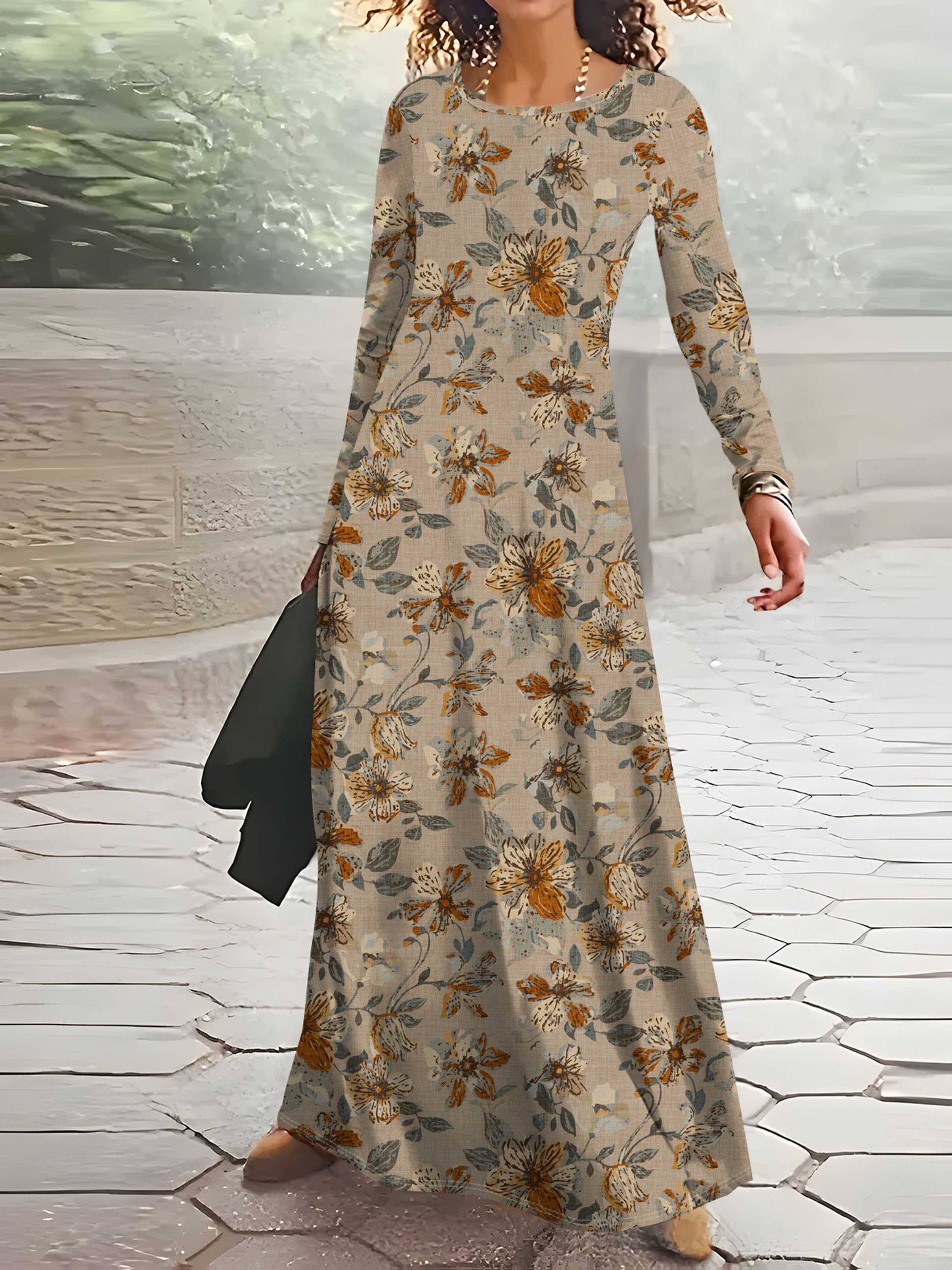 knee length dresses for ladies Plaid Wool Maxi Dress – Vintage Long Sleeve Winter Dress with Buttons Plaid / S main image 0