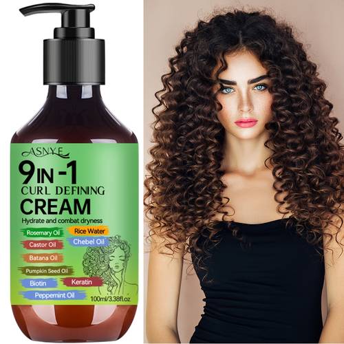 asnyh crema para rizos 9 en 1 - 100 ml. con aceite de argán, , aceite de batana, aceite de ricino, y . no pegajosa para cabello normal, fijación y esponjosa. para ondas y rizos: volumen, hidratación, , elasticidad. ideal para peinar