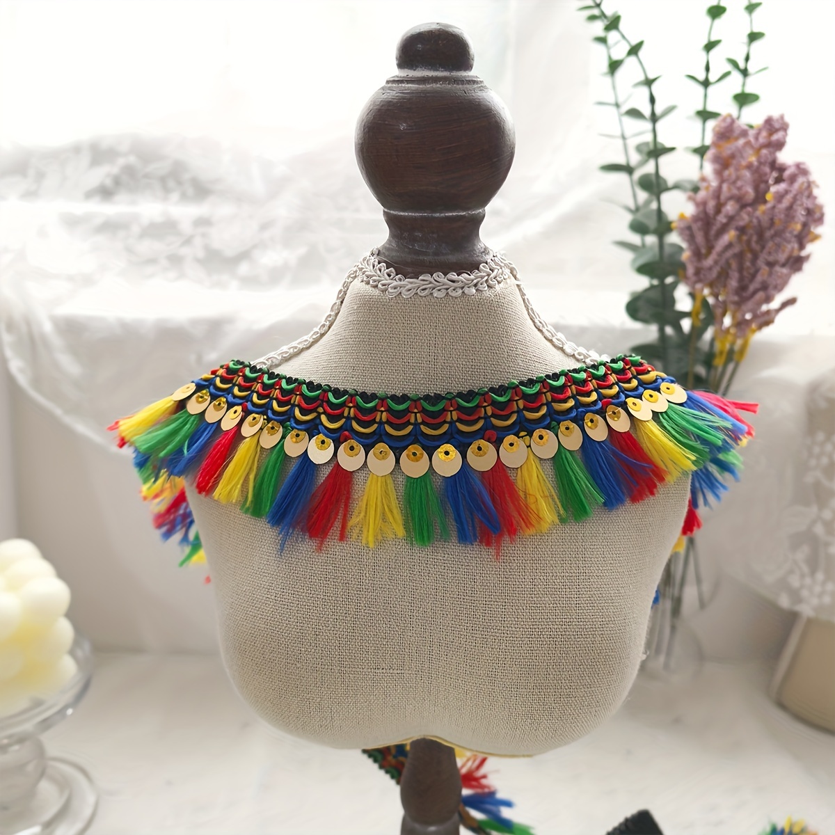 1 Roll/ 4.6cm Wide Colorful Small Tassel Lace Ethnic Style Broom Braid Polyester Additions