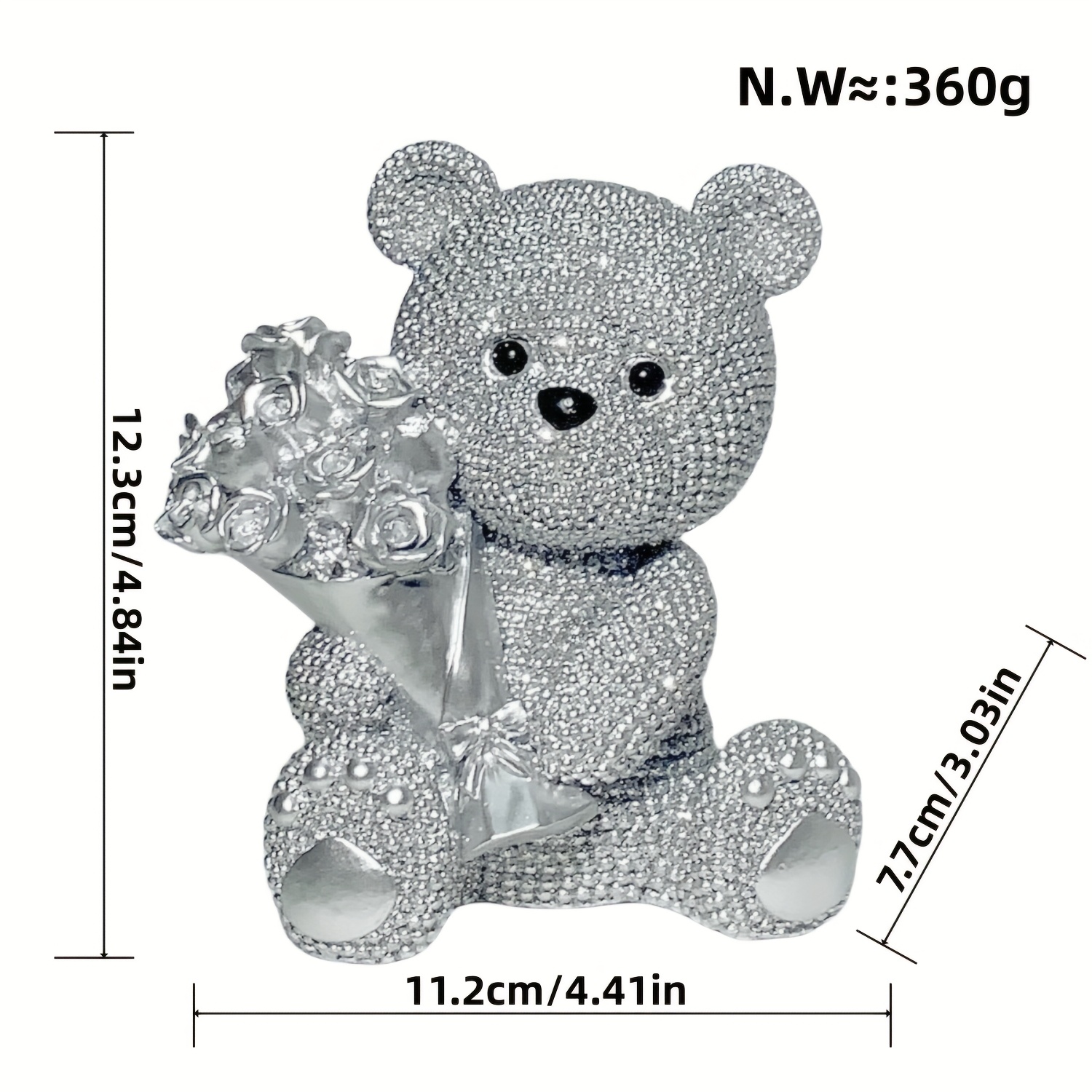 TEMU 1pc, A Creative Silvery Bear Holding Flowers, An Ideal Gift For Holidays And Valentine's Day, Mother's Day Presents, Decorations, Small