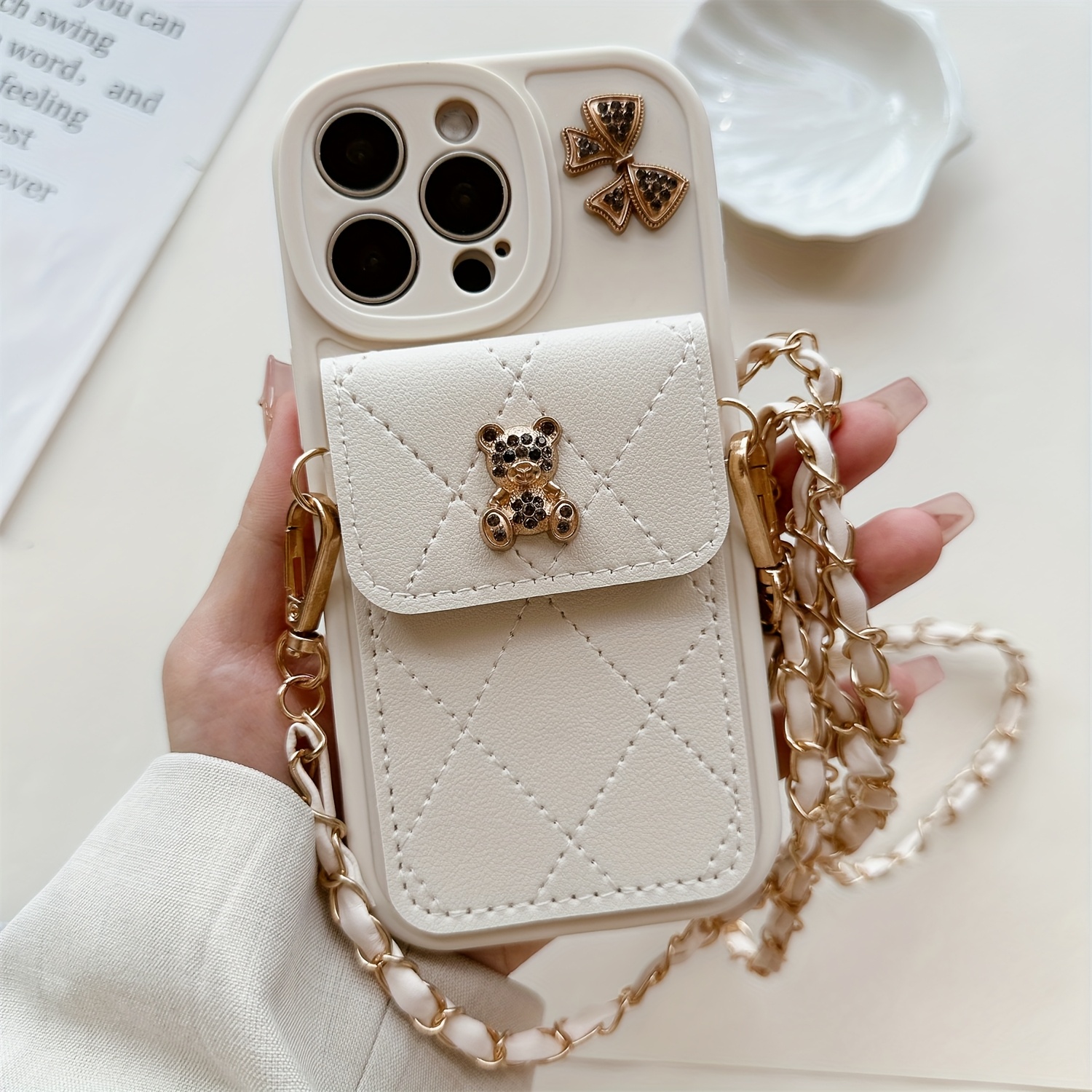 E-shop Handyhülle - Stylische Cartoon Bär Schleife Kartenhalter Handyhülle mit Schlüsselband, Kompatibel mit für iPhone 17/17 Pro/17 Air/17 Pro