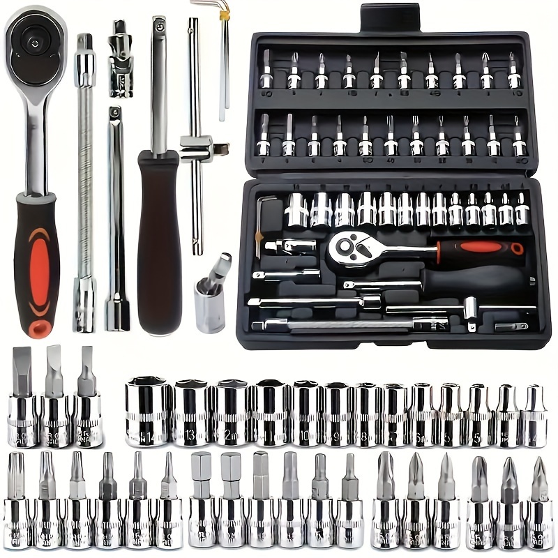 

46-piece Home Repair Tool Kit With Ratchet Wrench - Durable Steel, Red/black, Manual Hand Tools Set For Diy Projects Carpentry Tools And Accessories Home Tool Kit