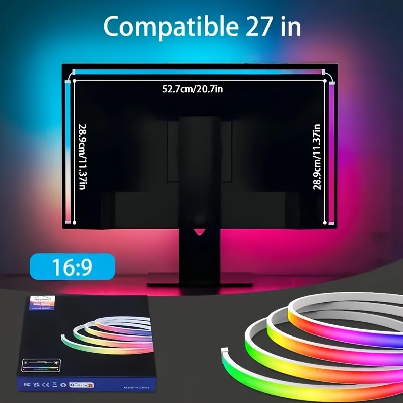 TEMU 27-inch Rgb Led Strip Lights, Monitor , Dynamic Effects, Can Light And Sync With The Screen, Led Lights For Monitors, Dynamic Smart Light Strips