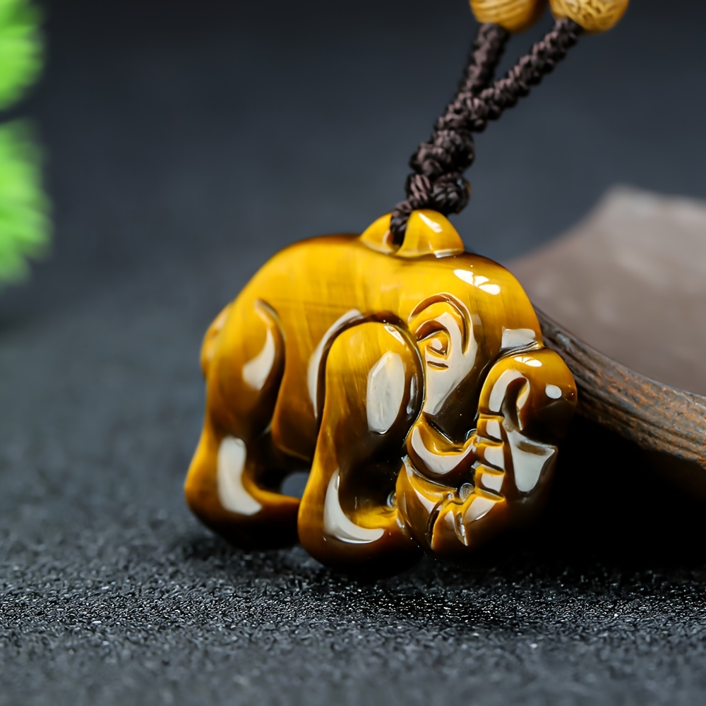 Handcrafted Tiger's Eye Elephant Pendant Necklace