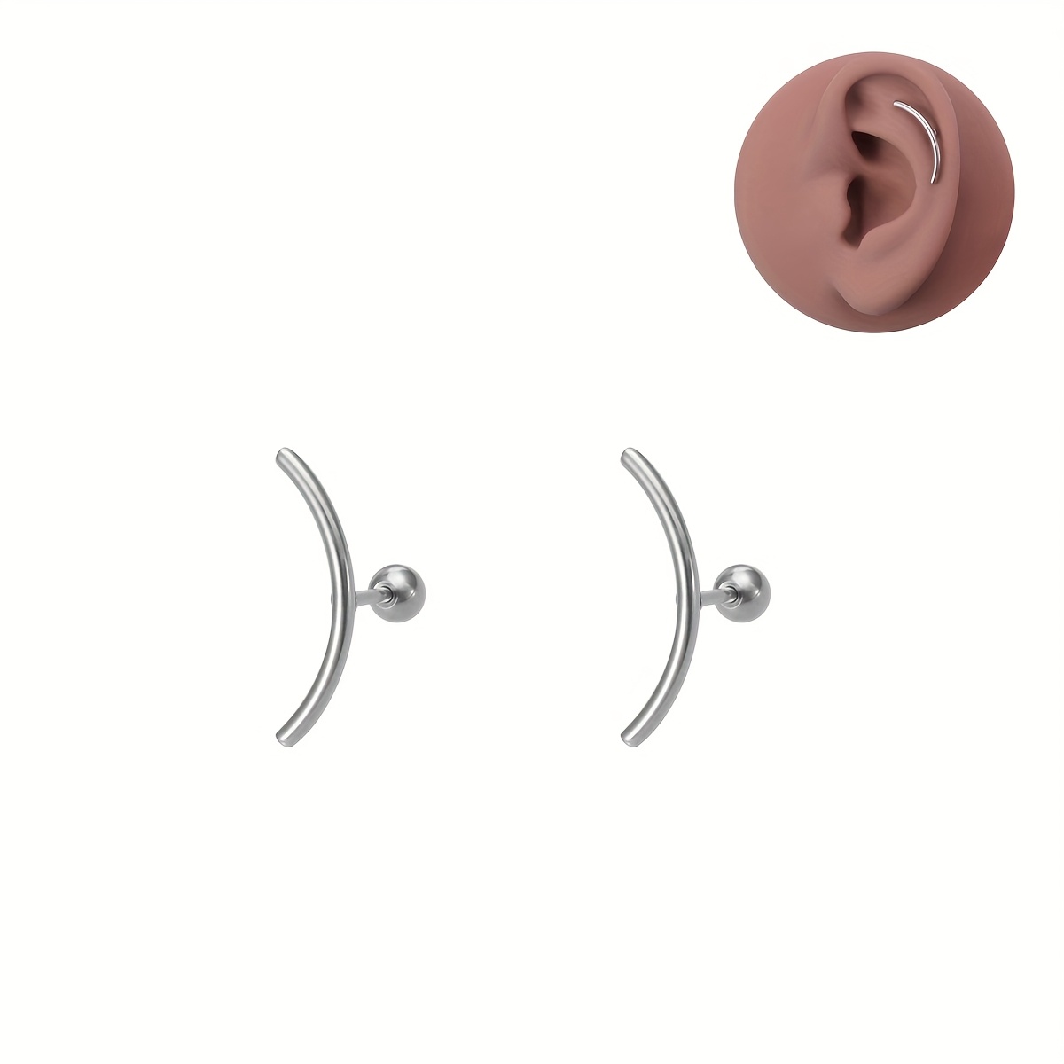 Image of 2pcs Moon Cartilage Piercing Studs Stainless Steel Ear Tragus Daith Helix Conch Lobe Piercing Earring Fashion Body Jewelry 16 Gauge