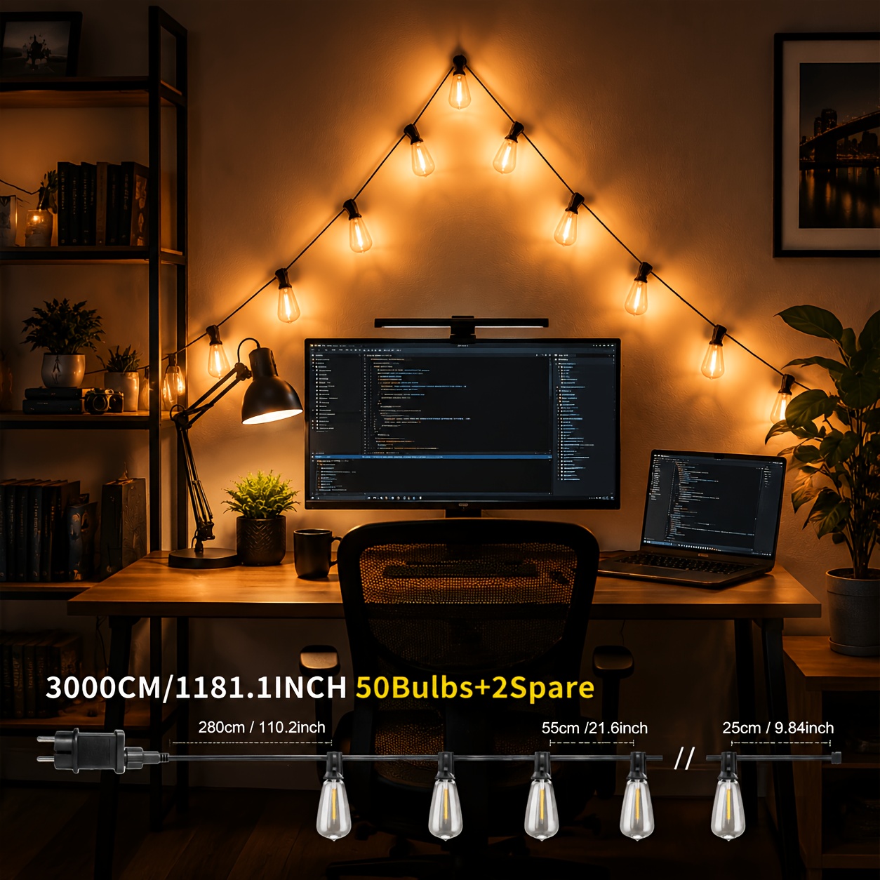 Image of Led Outdoor Fairy Lights 20m/30m/46.6m, St38 Garden Fairy Lights, With Dimmer, 8 , Ip44 Outdoor Lighting, Warm White Decorative Lights, Suitable For Patios, , And Parties