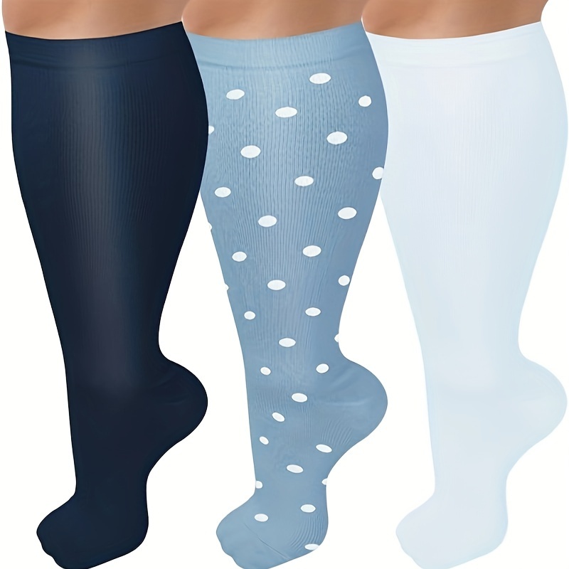 3 Pairs Plus Size Compression Socks Extra Men And Women Knee High 20-30mmhg Support Exercise Dancing Running Climbing Gift For Mom