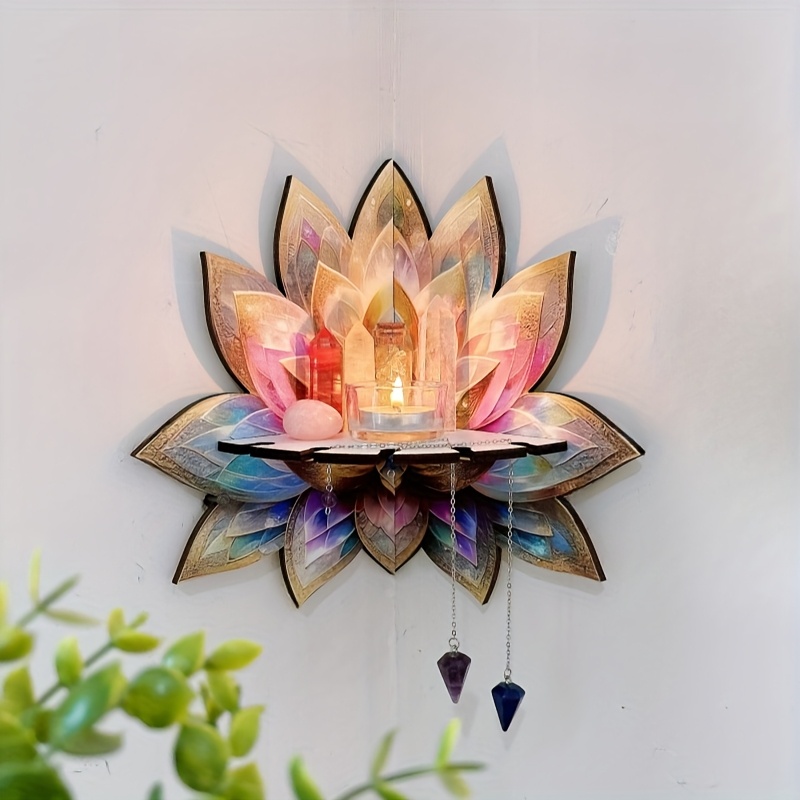 

Chic For Lotus Flower Corner Shelf - Wooden For Crystals, Home & Shop Decor - Bedroom, Hallway, And