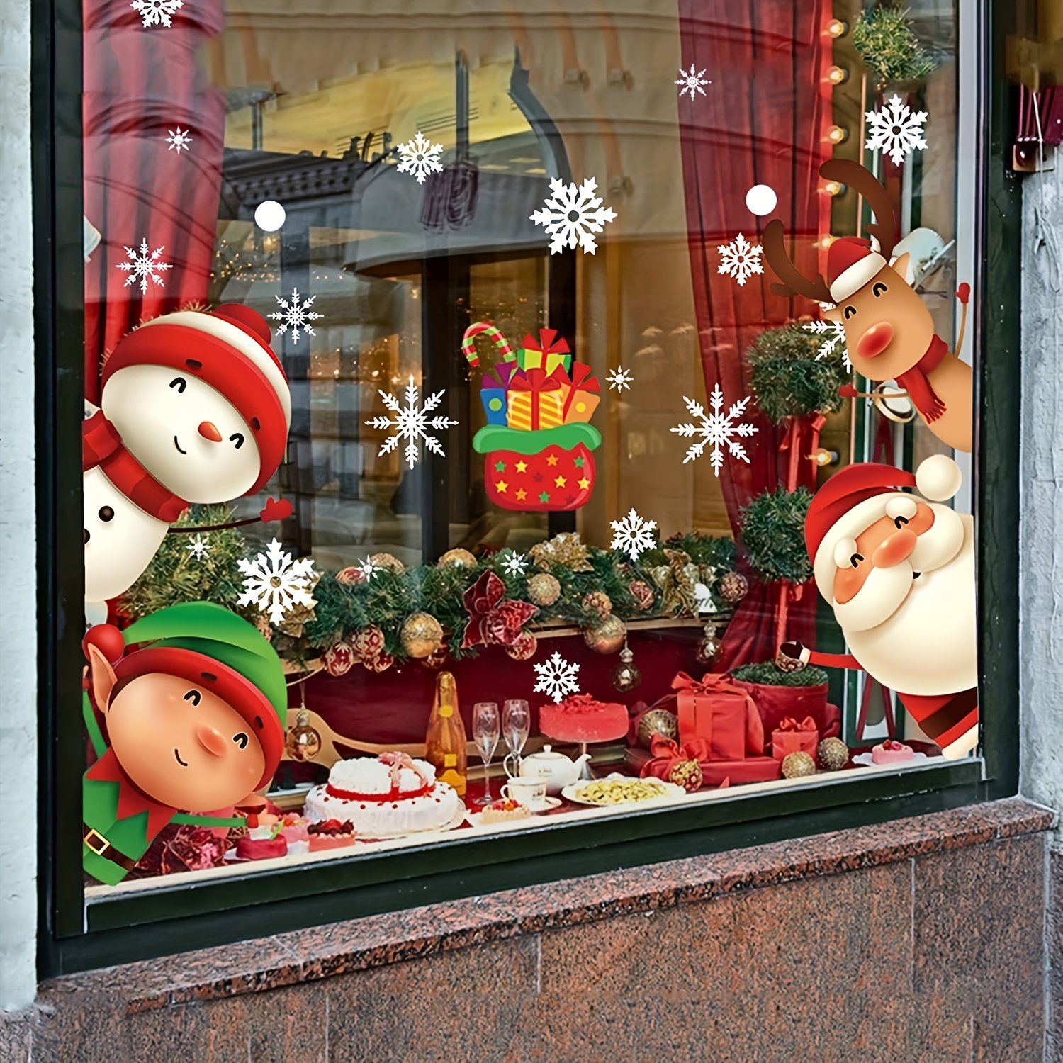 TEMU 80pcs/4 Sheets Glass Christmas Window Stickers, For Christmas Decoration. Feature Santa Claus And Reindeer Themes, Making Them Ideal For Party