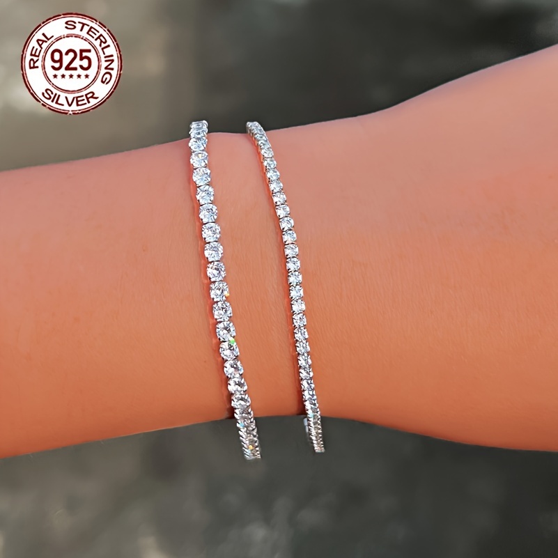 

925 Sterling Silver Elegant Tennis Bracelet Iced Out White Cz Adjustable Size Bracelet For Women Daily Wear Hand Jewelry Accessories Gift