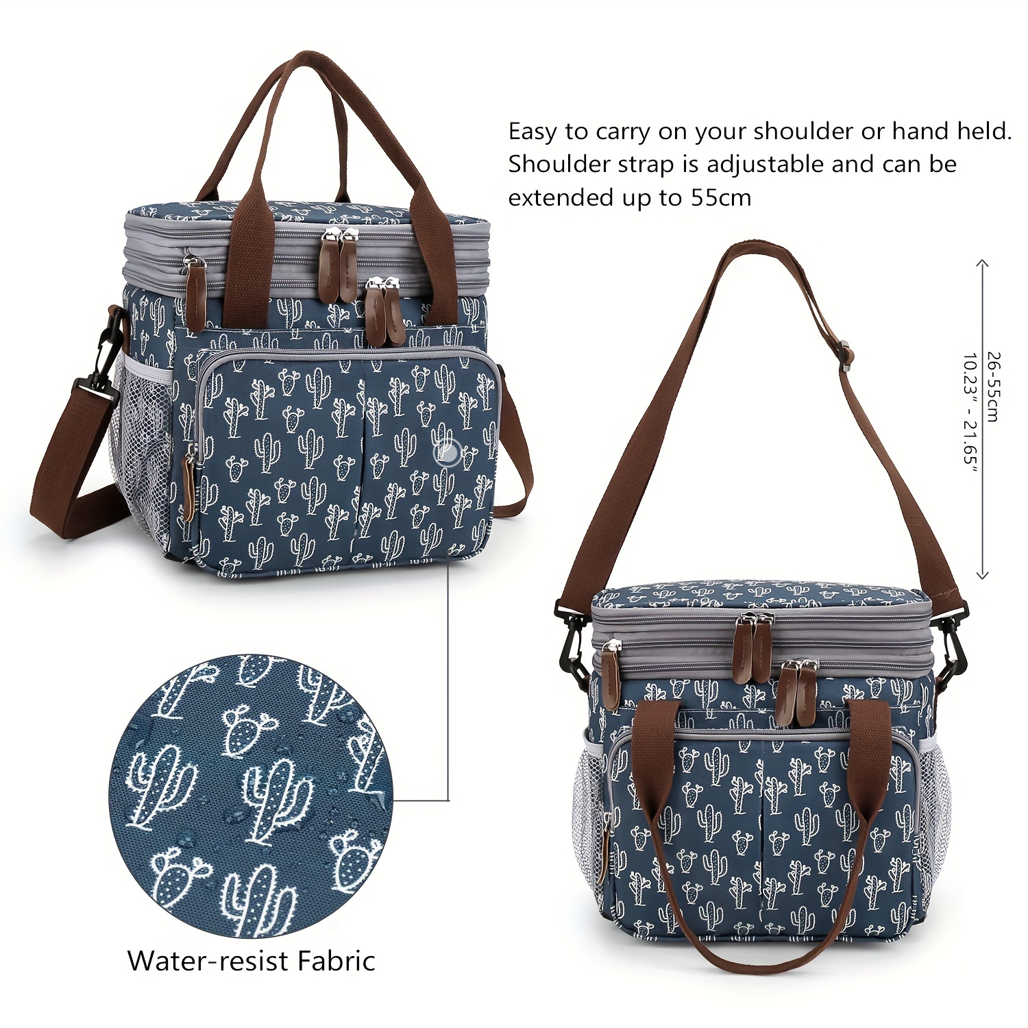 stylish cactus print insulated diaper bag vacuum sealed large capacity tote with shoulder strap for moms picnics travel outdoor activities