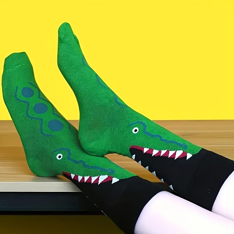 womens fashionable cartoon crocodile   calf socks comfortable breathable polyester   for indoor outdoor wear details 1