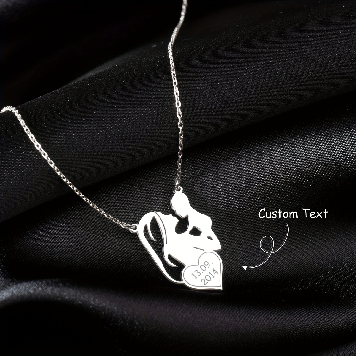 TEMU Custom Engraved Mom & Necklace - 18k Gold Plated Plated 304l Stainless Steel Dainty Jewelry With Heart-shaped Mother-s Silhouette Pendant,