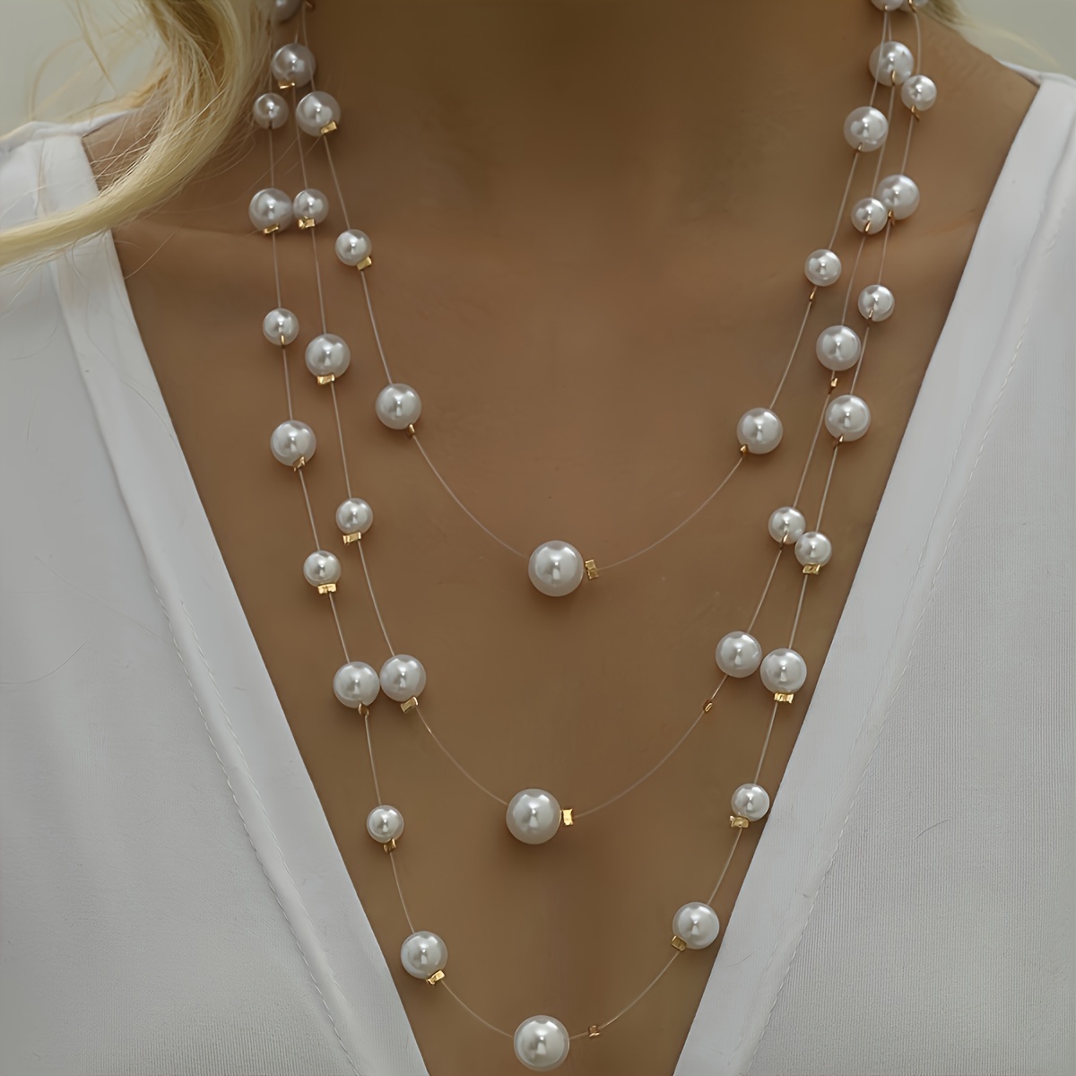 

1pc Fashion Elegant Three-layer Artificial Baroque Pearl Gypsophila Hand-assembled Ladies Personality Temperament Party Banquet Matching Necklace Jewelry