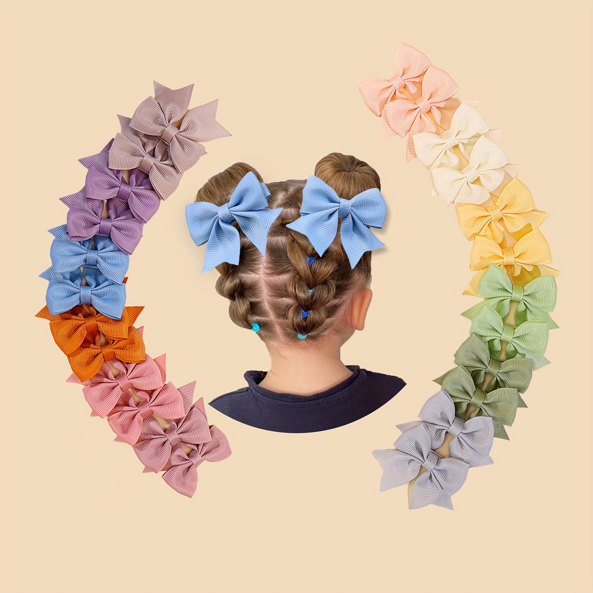 TEMU 24pcs Handmade Grosgrain Ribbon Bow Hair Clips Set For Baby Girls - Colorful, All-match Accessories Perfect For Birthdays & Photoshoots