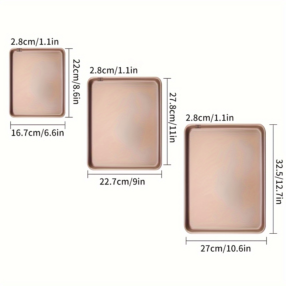 TEMU 3- Piece Kitchen Cooking Non- Stick Baking Tray Set, 9 11 13- Inch Oven Non- Stick Baking Pan, Cookie Cake Pan Set Rectangular Baking Pan, Suitable For Brownie Bread , Gold