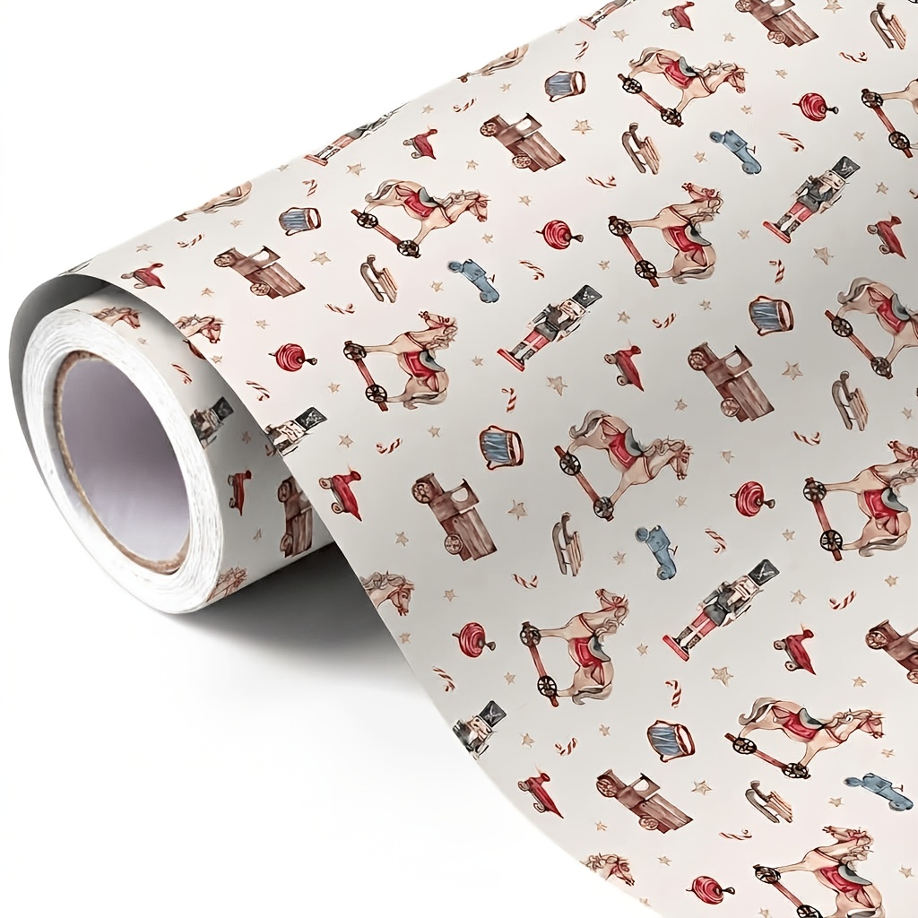 TEMU Rouleau de de Noël vintage – Papier d'emballage cadeau motif , papier d'emballage rétro pour cadeaux de Noël et famille