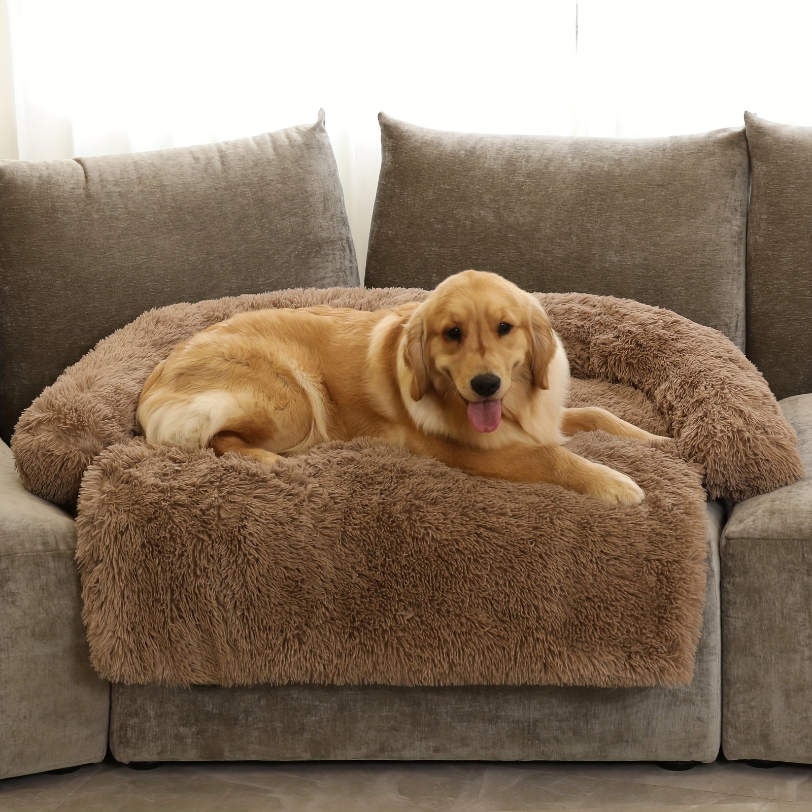 

Calming Dog Beds For Extra Large Dogs Fluffy Plush Couch Cover For Dogs With Removable Washable Cover For Furniture Protector (xl, Light Brown)