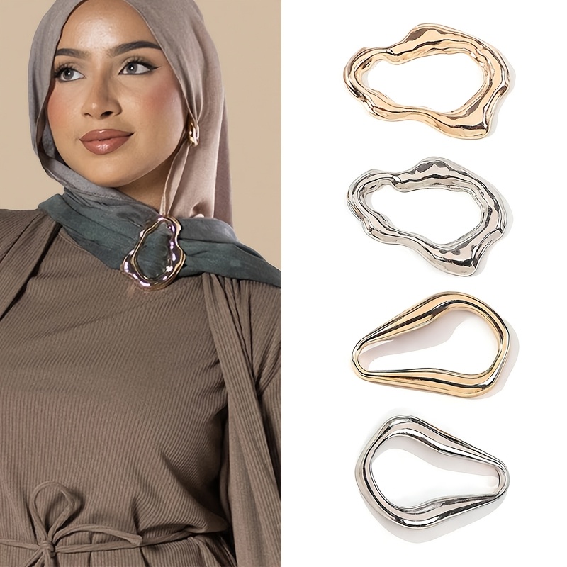 Image of 4pcs Irregular Shaped Fashion Scarf Clips, Hem Clips, Headscarf Clips, Fasteners For Decorating Shirts, Dresses, Headscarves, Scarves, And Shawls