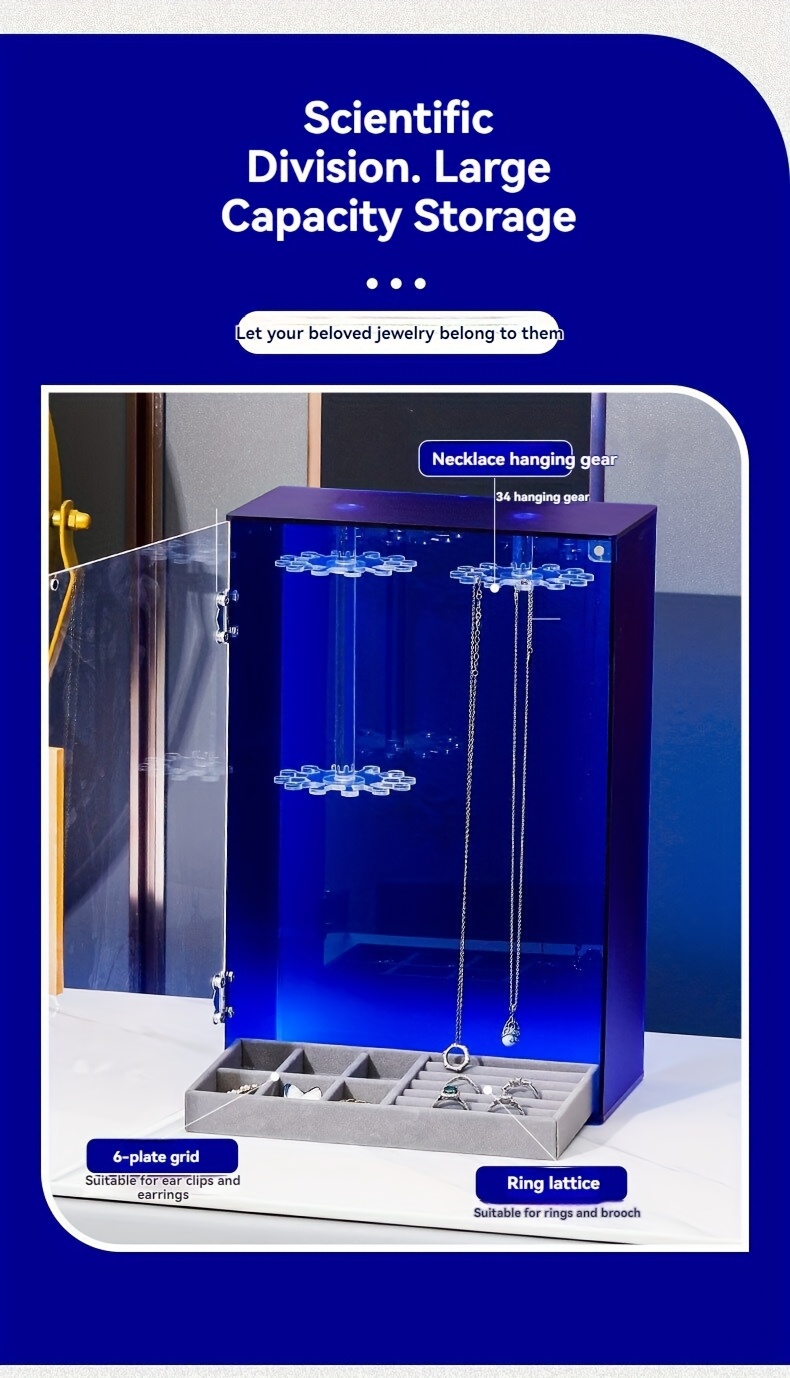 acrylic jewelry organizer box with magnetic closure rotating display for necklaces bracelets earrings rings polished desktop storage box with fabric interior multi hook design for organized access jewelry box jewelry organizer storage decorative fabric interior hanging jewelry organizers Product details 3