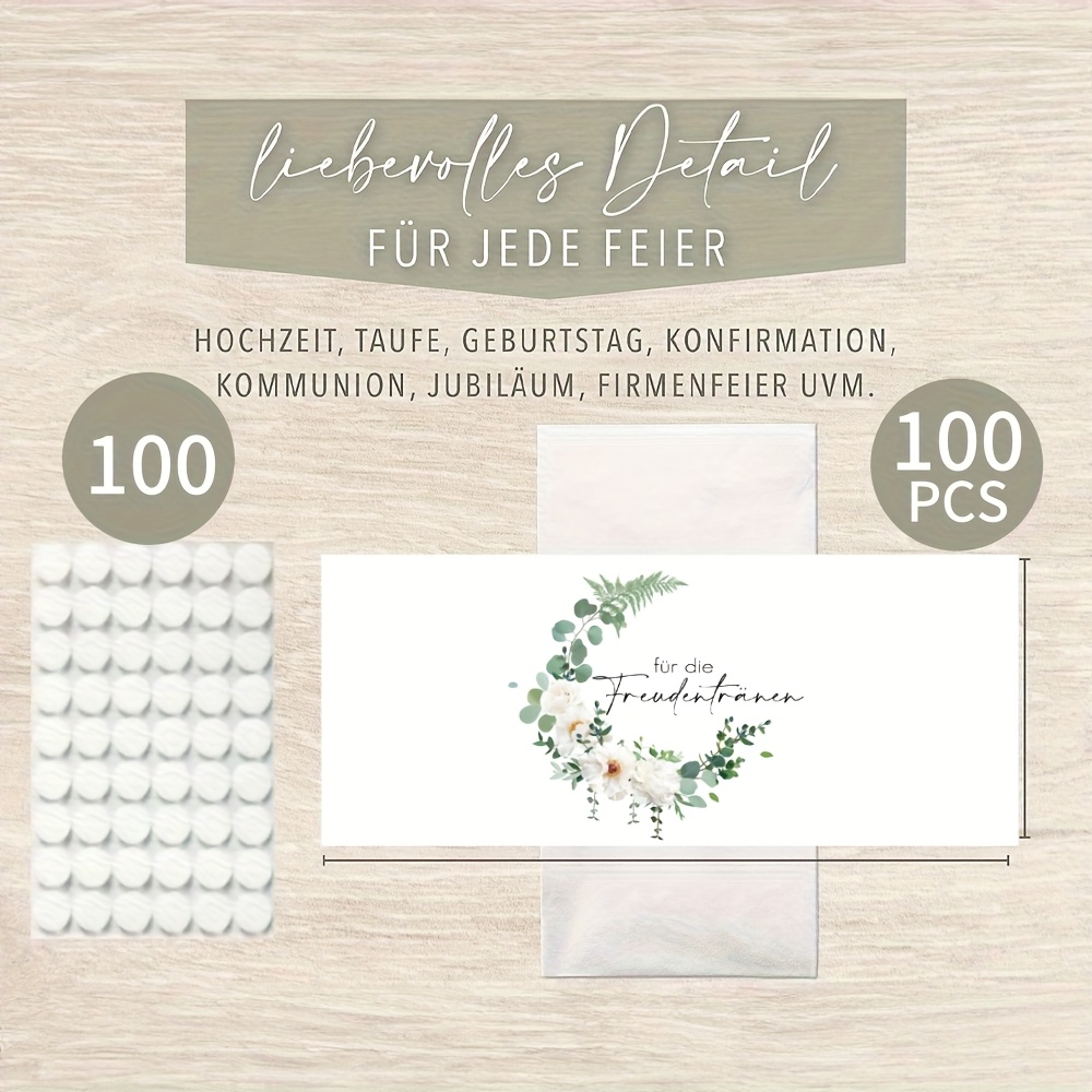 100/50pcs Elegant Eucalyptus & Of Joy Handkerchiefs With Adhesive Dots - Pre-cut Paper Ribbon Banderolies Suitable For Wedding, Church, Celebration Decorations - Multicolor Wedding