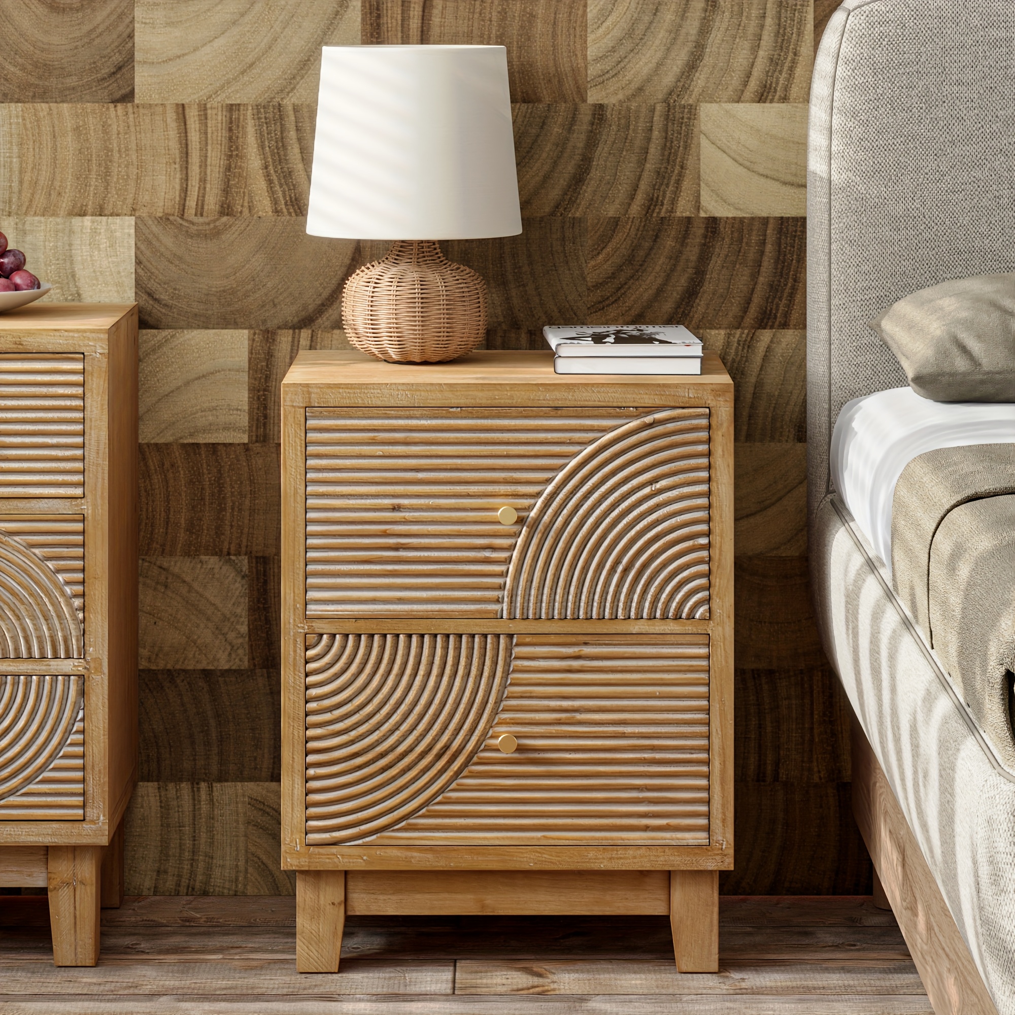 2-Drawer Farmhouse Bedside Table | Mid-Century Boho Nightstand
